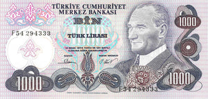 Turkey P-191 1000 Lira L 1970