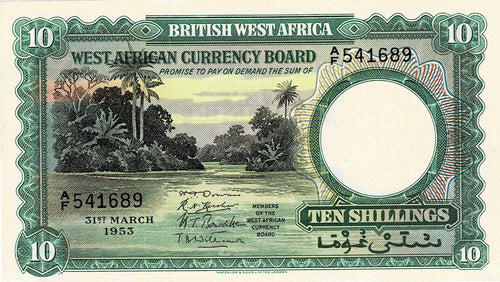 British West Africa P-9a 10 Shillings 31.03.1953