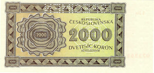 Czechoslovakia / P-50As / 2'000 Korun / 1945 / SPECIMEN