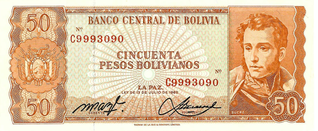 Bolivia / P-162a  / 50 Pesos Bolivianos / L 1962