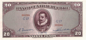 Chile / P-093b / 20 Pesos = 2 Condores / 24.12.1947