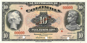 Colombia / P-342s / 10 Pesos Oro / 22.03.1938 / SPECIMEN