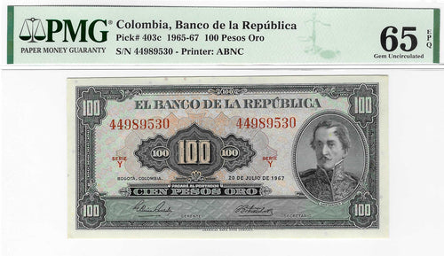 Colombia / P-403c / 100 Pesos Oro / 20.07.1967