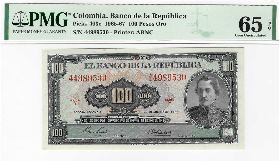 Colombia / P-403c / 100 Pesos Oro / 20.07.1967