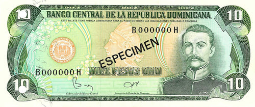 Dominican Republic / P-119s1 / 10 Pesos Oro / 1982 /  SPECIMEN