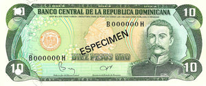 Dominican Republic / P-119s1 / 10 Pesos Oro / 1982 /  SPECIMEN