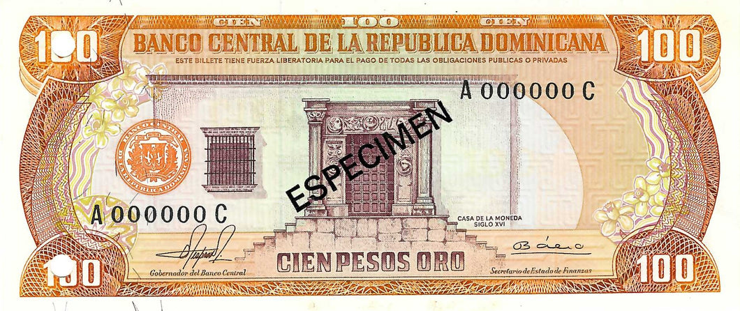 Dominican Republic / P-122s1 / 100 Pesos Oro / 1981 / SPECIMEN