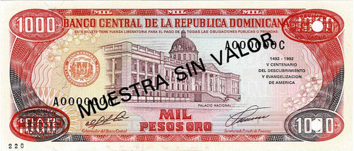Dominican Republic / P-142s / 1000 Pesos Oro / 1992 / SPECIMEN
