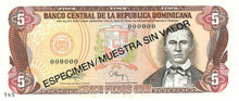 Dominican Republic / P-143s / 5 Pesos Oro / 1993 / SPECIMEN