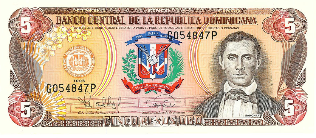 Dominican Republic / P-152a / 5 Peso Oro / 1996