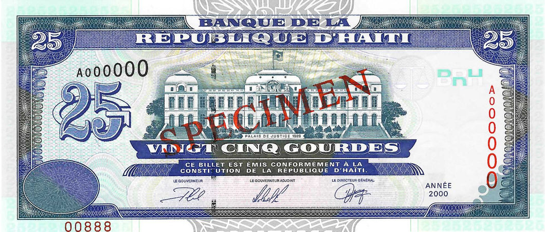 Haiti / P-266as / 25 Gourdes / 2000 / SPECIMEN
