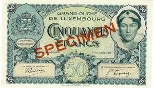 Luxembourg / P-38s1 / 50 Francs / 01.10.1932 / SPECIMEN