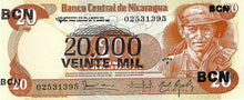Nicaragua / P-147 / 20'000 Cordobas on 20 Cordobas /  D 1987 (1987)