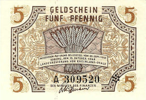 Germany / P-S1004 / 5 Pfennig /  15.10.1947 / Rheinland-Pfalz