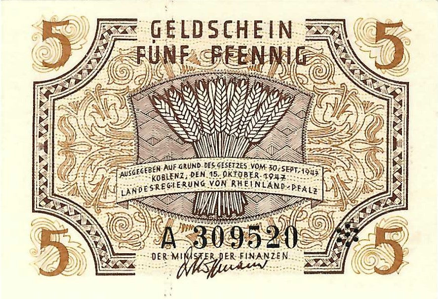 Germany / P-S1004 / 5 Pfennig /  15.10.1947 / Rheinland-Pfalz
