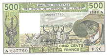 West African States / Ivory Coast / P-106Am 500 Francs / 1989