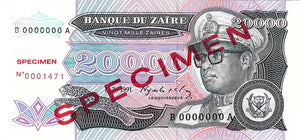 Zaire / P-39s / 20'000 Zaires / 01.07.1991 / SPECIMEN