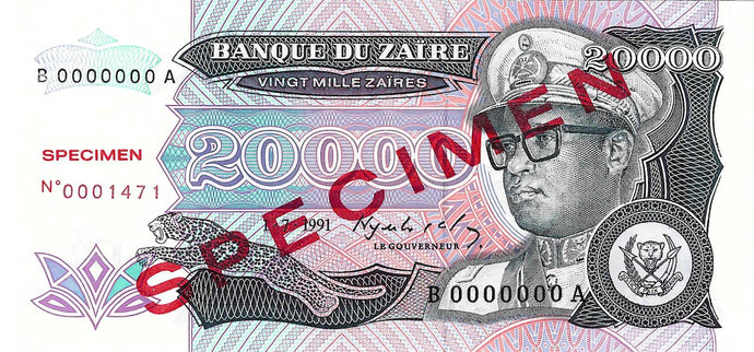 Zaire / P-39s / 20'000 Zaires / 01.07.1991 / SPECIMEN