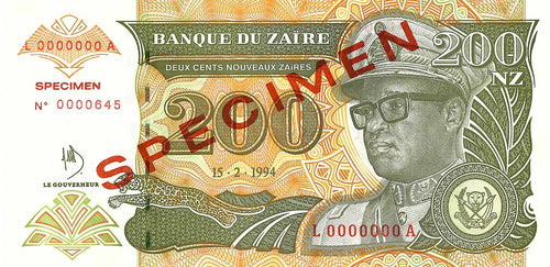 Zaire / P-61s / 200 Nouveaux Zaires / 15.02.1994 / SPECIMEN