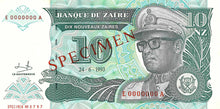 Zaire / P-54s / 10 Nouveaux Zaires / 24.06.1993 / SPECIMEN