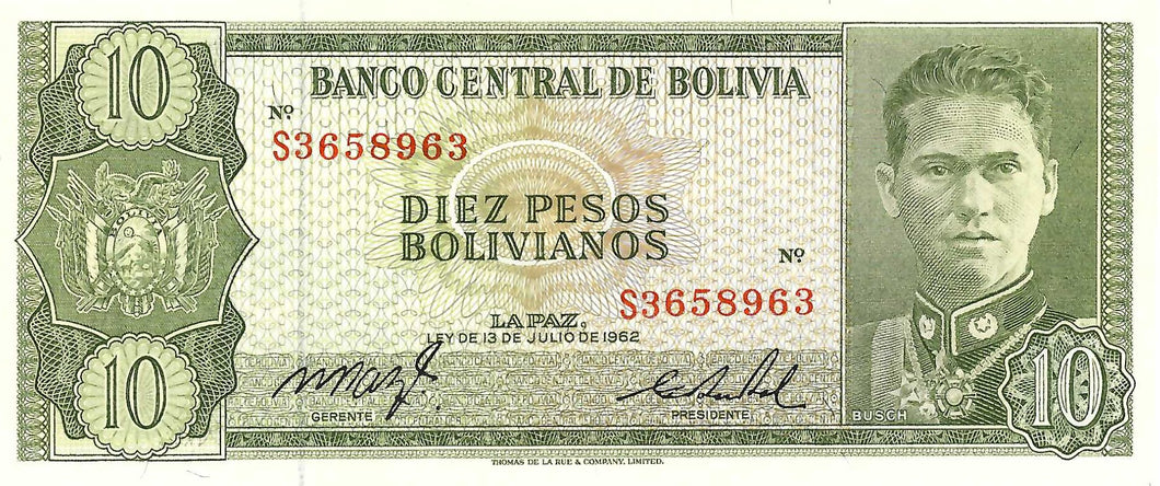 Bolivia P-154a 10 Pesos Bolivianos L 1962