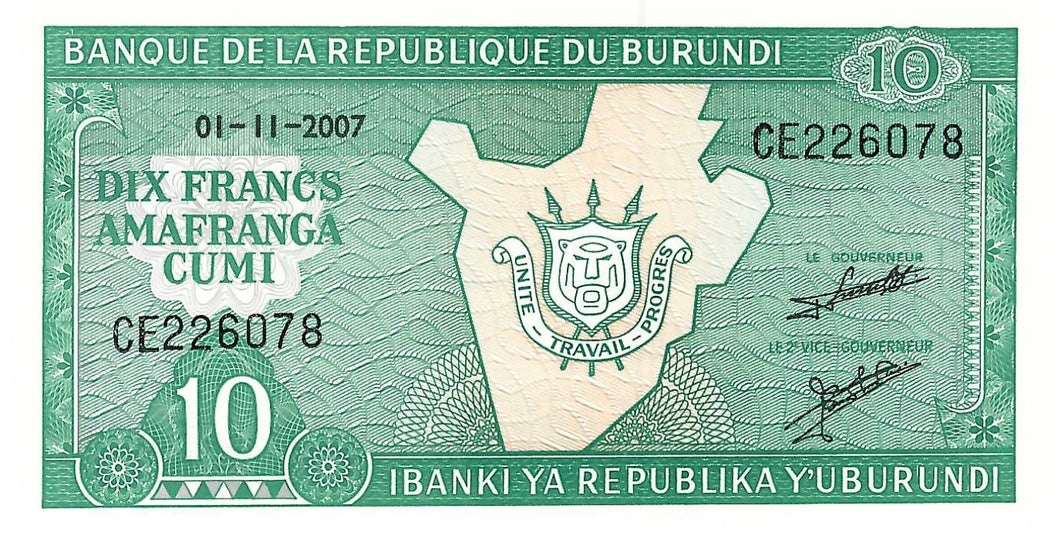 Burundi P-33e 10 Francs 01.11.2007