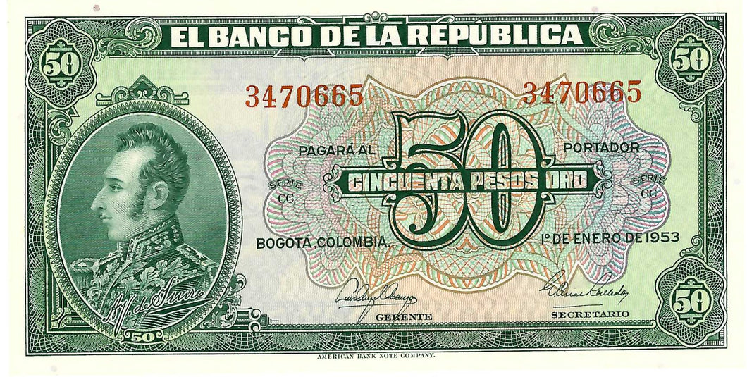 Colombia P-393d 50 Pesos 01.01.1953