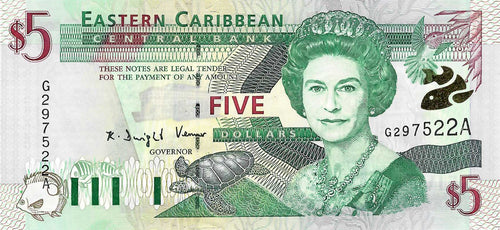East Caribbean States P-37a 5 Dollars ND (2000)