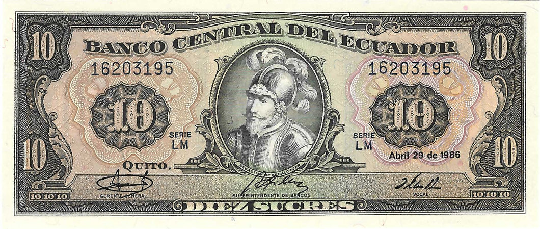Ecuador P.-121 10 Sucres 29.04.1986