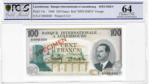 Luxembourg P-14s 100  Francs 01.05.1968