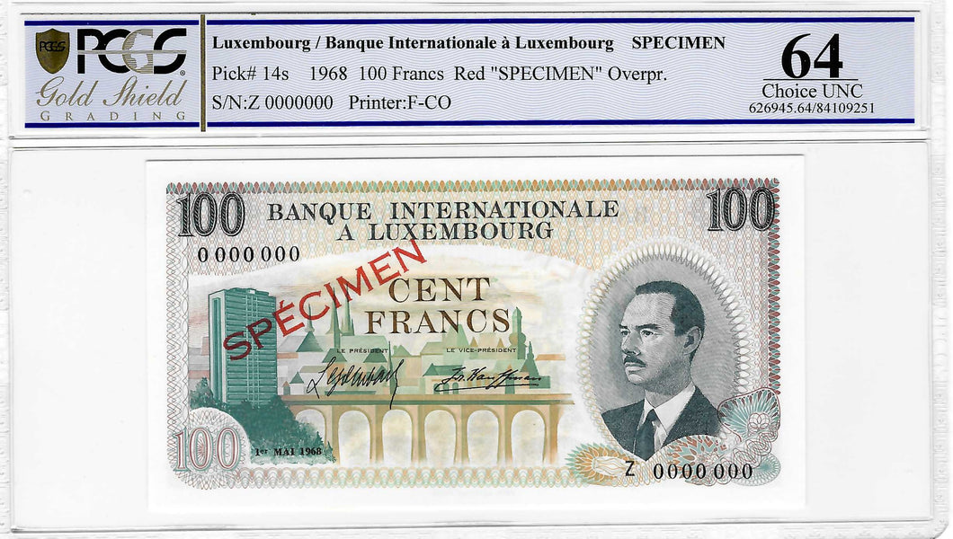 Luxembourg P-14s 100  Francs 01.05.1968