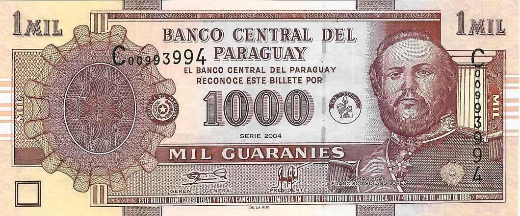 Paraguay P-222a 1000 Guaranies 2004