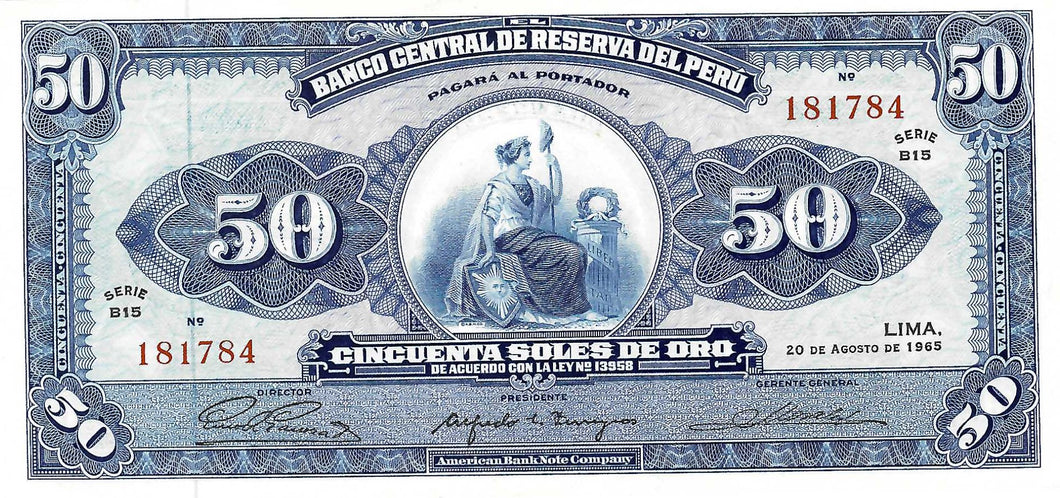 Per P-89a 50 Soles de Oro 20.08.1965