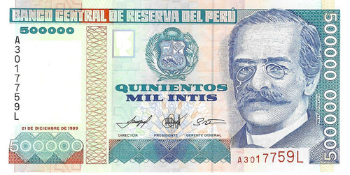Peru P-147 500'000 Intis 21.12.1989