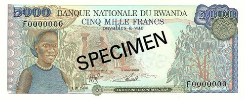 Rwanda P-22s 5'000 Francs 01.01.1988