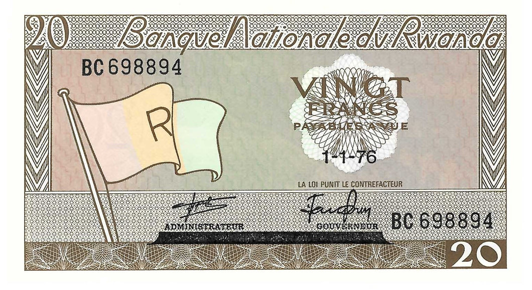 Rwanda P-6e 20 Francs 01.01.1976