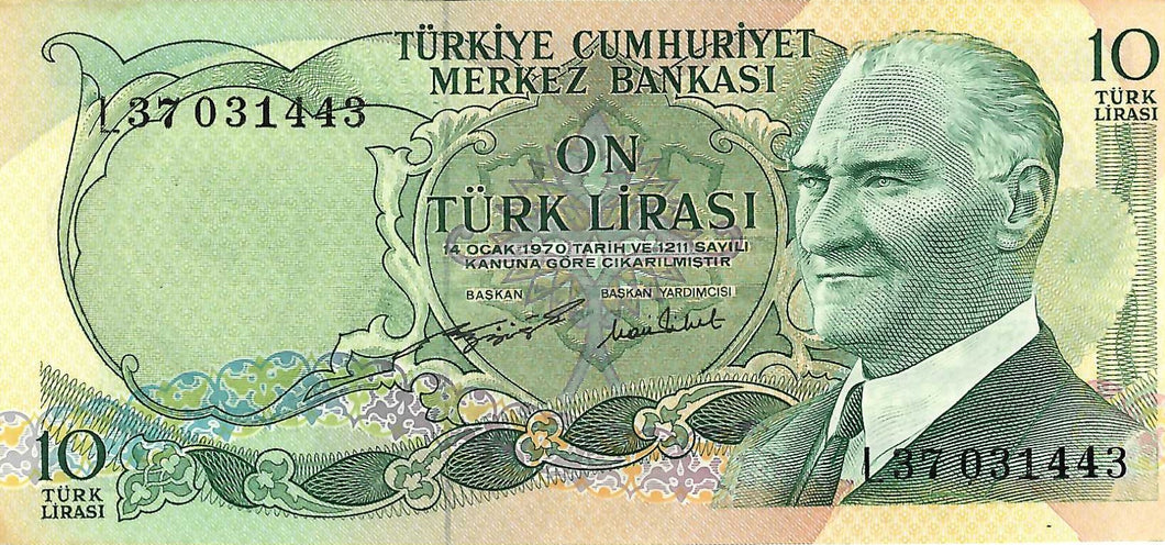 Turkey P-186 10 Lira L 1970 (1975)