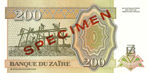 Zaire / P-61s / 200 Nouveaux Zaires / 15.02.1994 / SPECIMEN