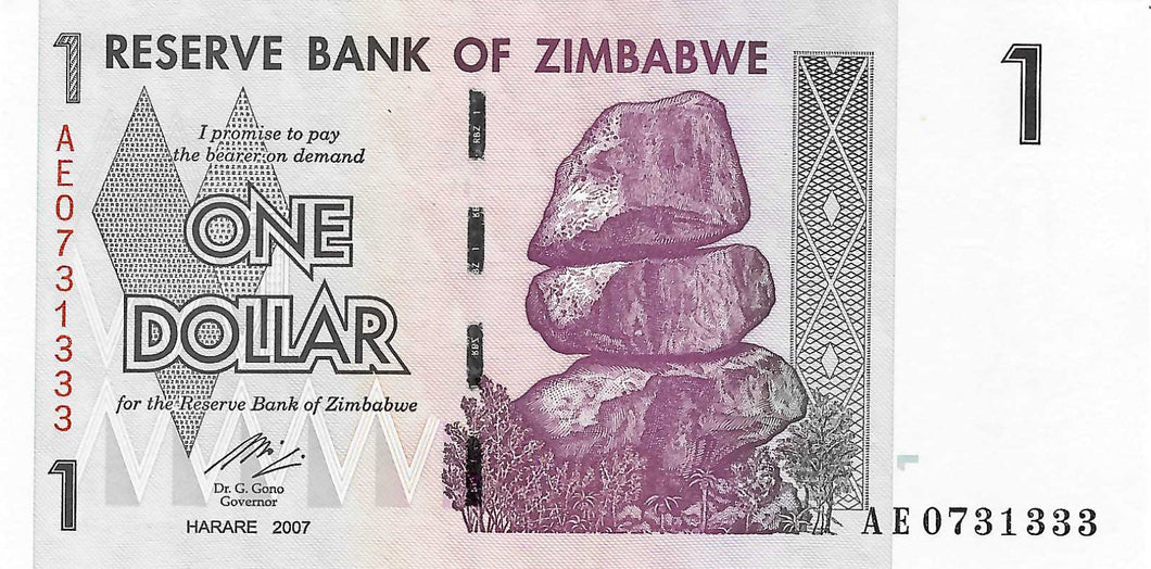 Zimbabwe P-65 1 Dollar 2007