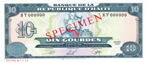 Haiti / P-256s / 10 Gourdes / 1998 / SPECIMEN