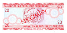 Burundi / P-27s / 20 Francs / 01.10.1991 / SPECIMEN