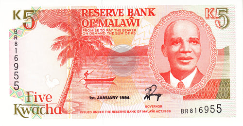 Malawi P-24b 5 Kwacha 1.1.1994
