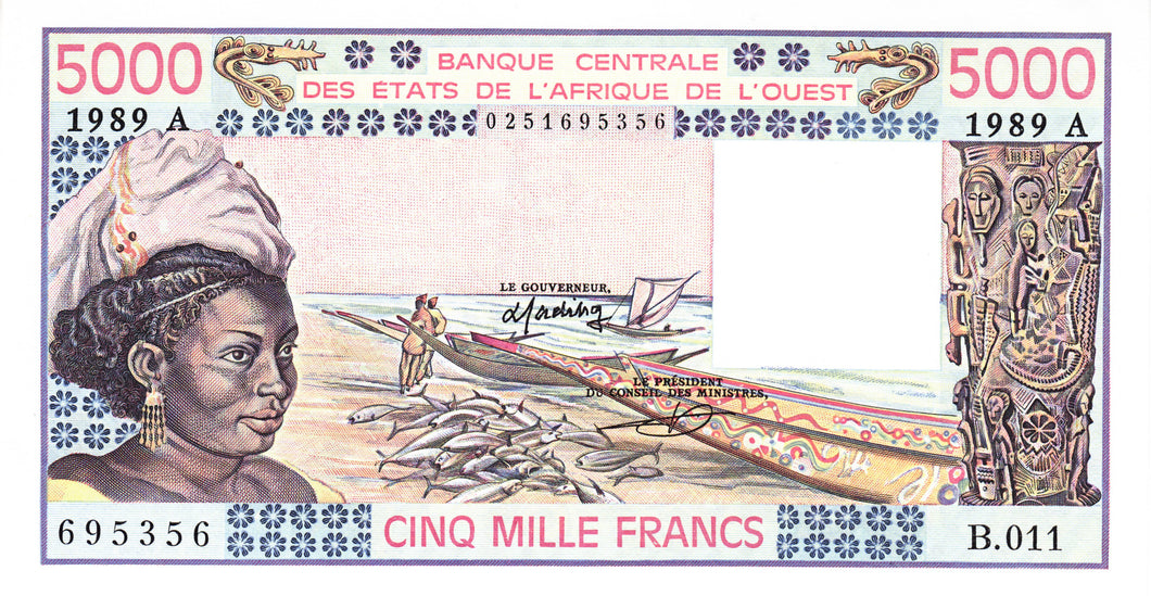 West African States / Ivory Coast / P-308Ce / 5'000 Francs / 1989