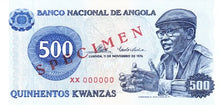 Angola / P-112s / 500 Escudos / 11.11.1976 / SPECIMEN