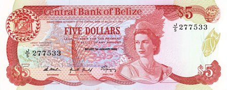 Belize / P-47b / 5 Dollars / 01.01.1989