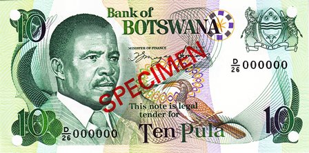 Botswana / P-12s / 10 Pula / ND (1992) / SPECIMEN