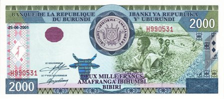 Burundi / P-41a / 2'000 Francs / 25.06.2001