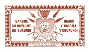 Burundi / P-08 / 5 Francs / 01.05.1965