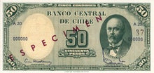 Chile / P-126s / 5 Centimos on 50 Pesos / ND (1960-61) / SPECIMEN