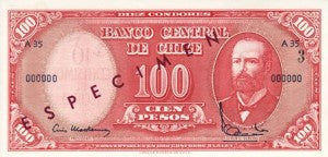 Chile / P-127s / 10 Centimos on 100 Pesos / ND (1960-61) / SPECIMEN